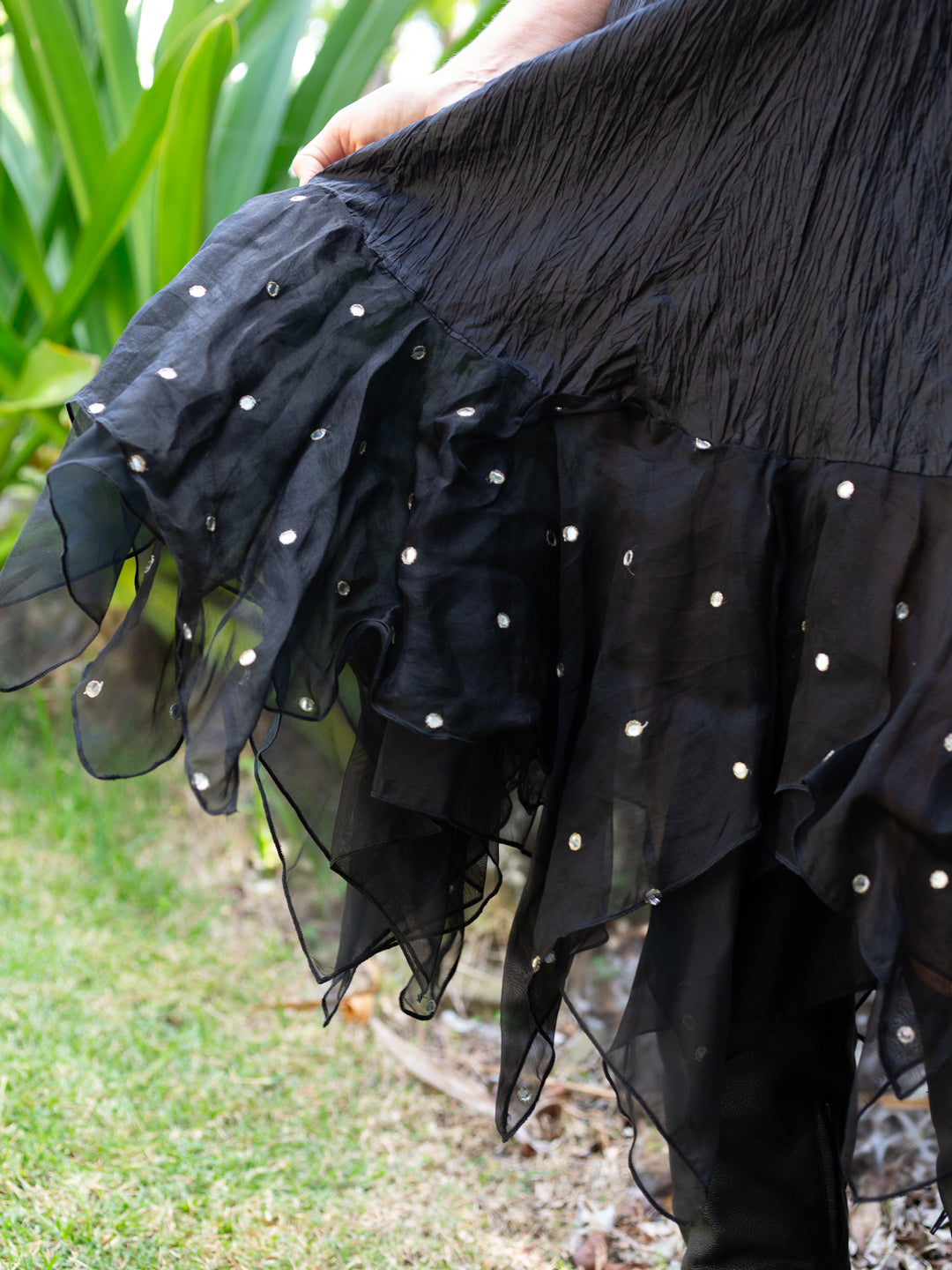 Silk & Sheer Tiered Ruffle Skirt "Dotty Reveller"