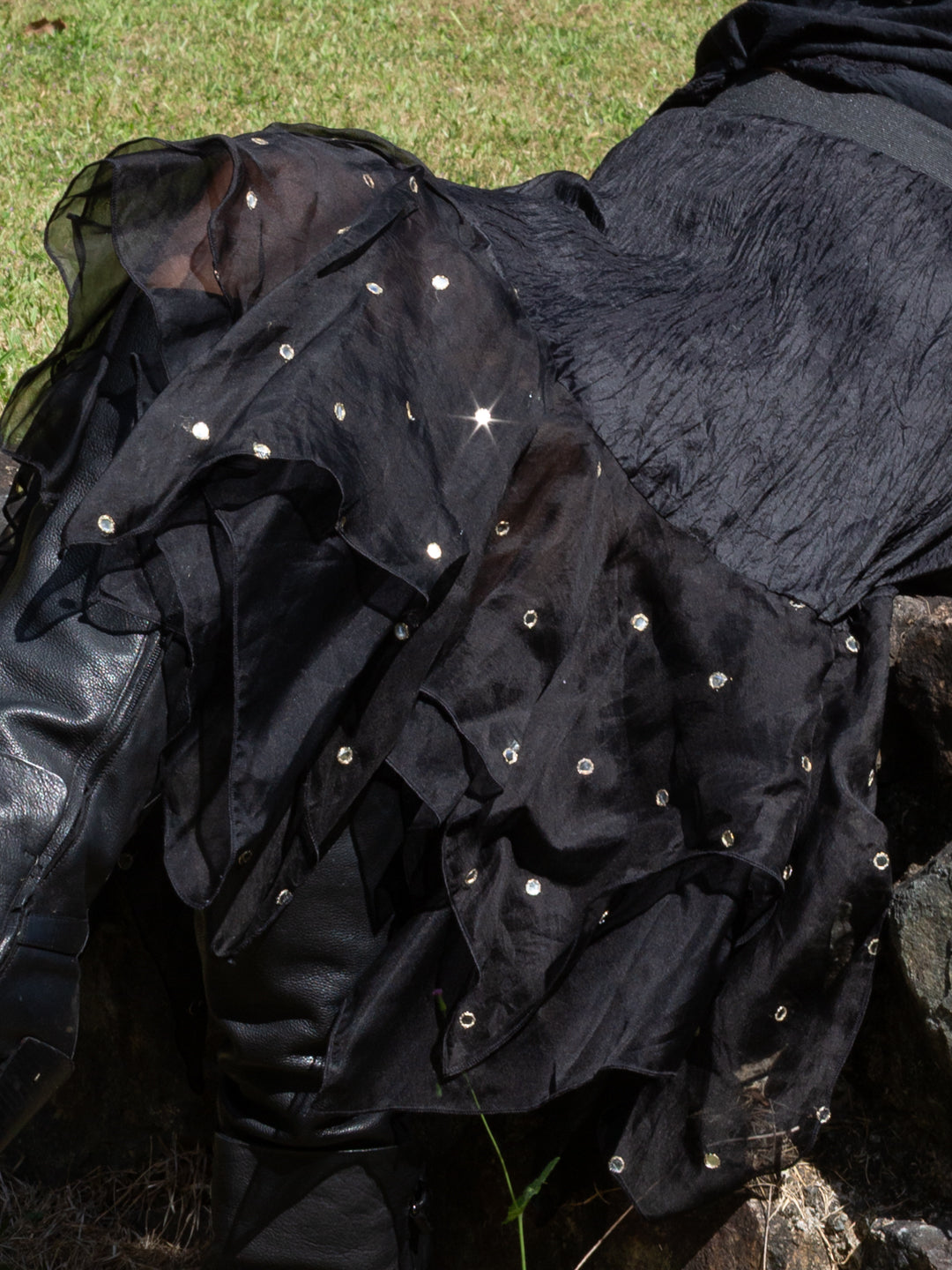 Silk & Sheer Tiered Ruffle Skirt "Dotty Reveller"