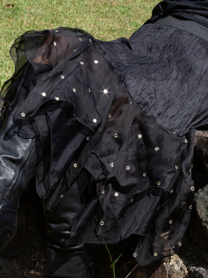 Silk & Sheer Tiered Ruffle Skirt "Dotty Reveller"