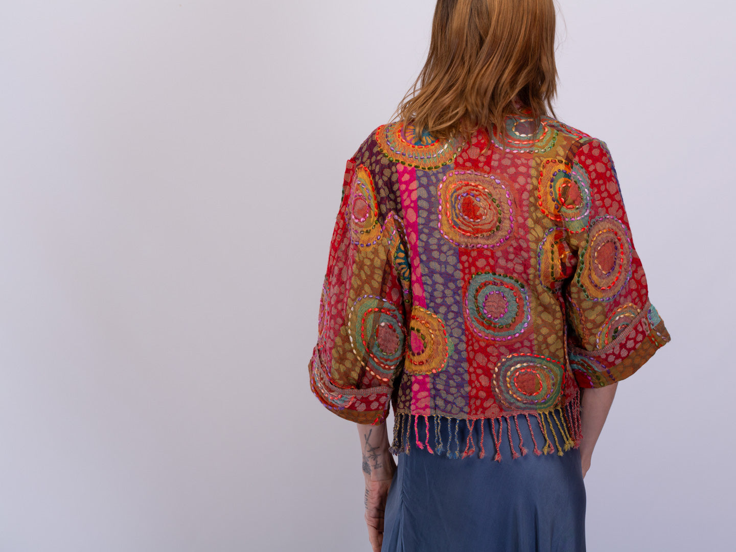 Kashmiri soft fringed wool jacket. Festive Spirit Size 12