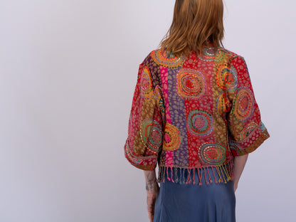 Kashmiri soft fringed wool jacket. Festive Spirit Size 12