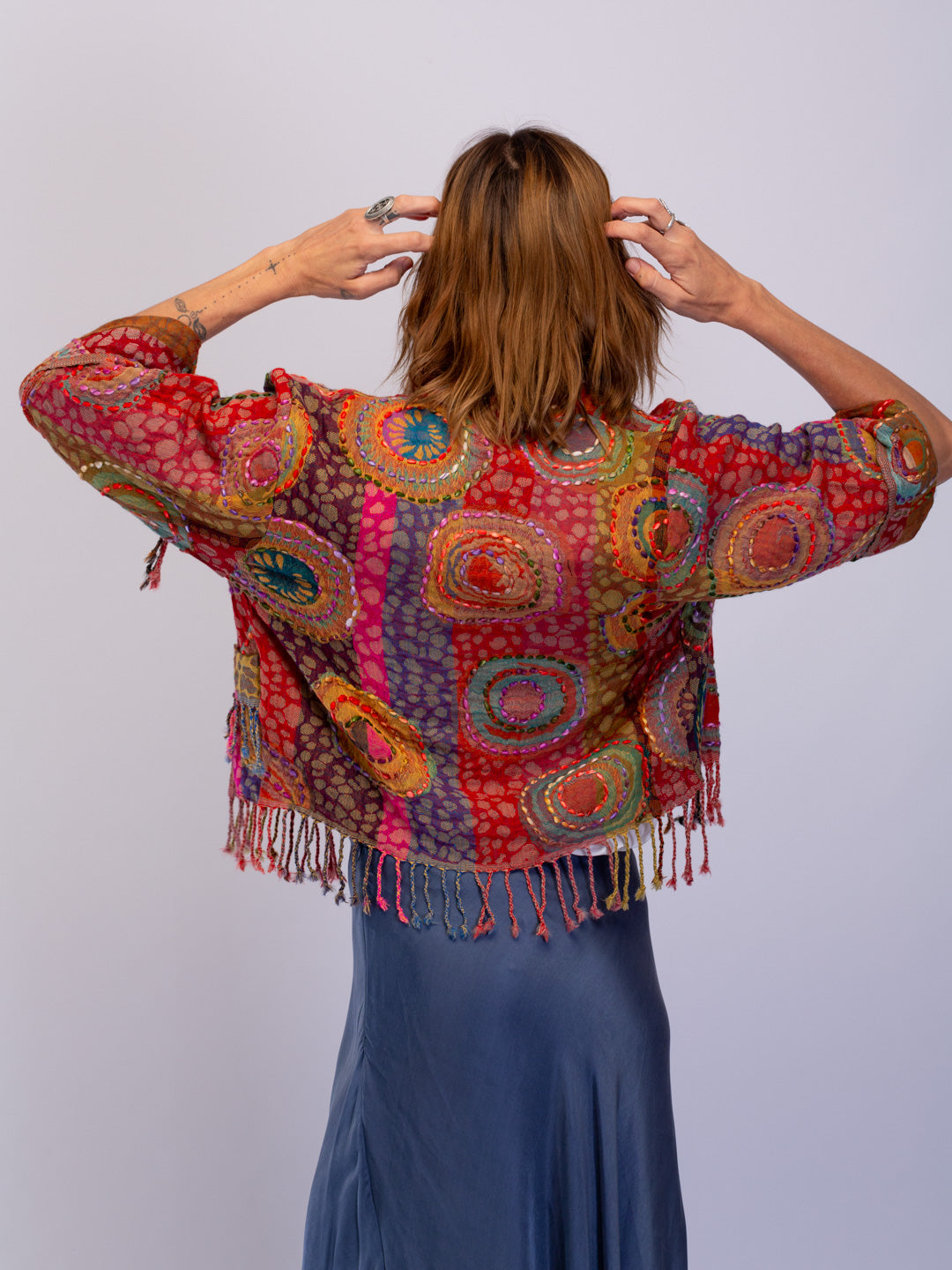 Kashmiri soft fringed wool jacket. Festive Spirit Size 12