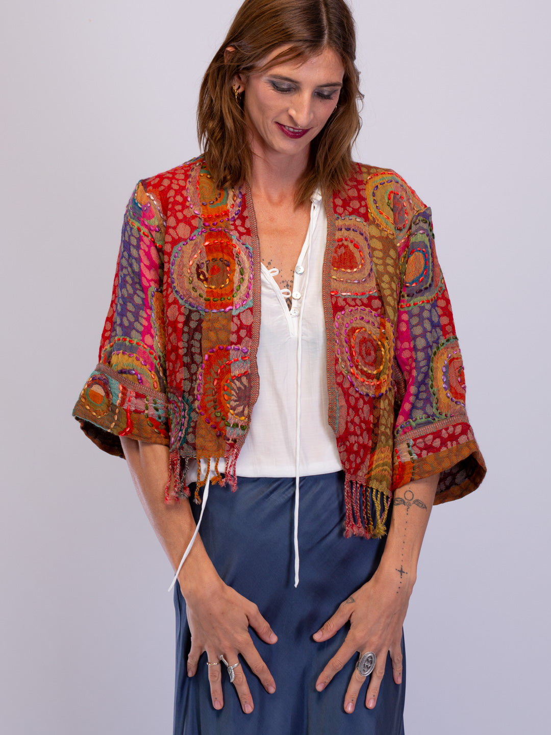 Kashmiri soft fringed wool jacket. Festive Spirit Size 12