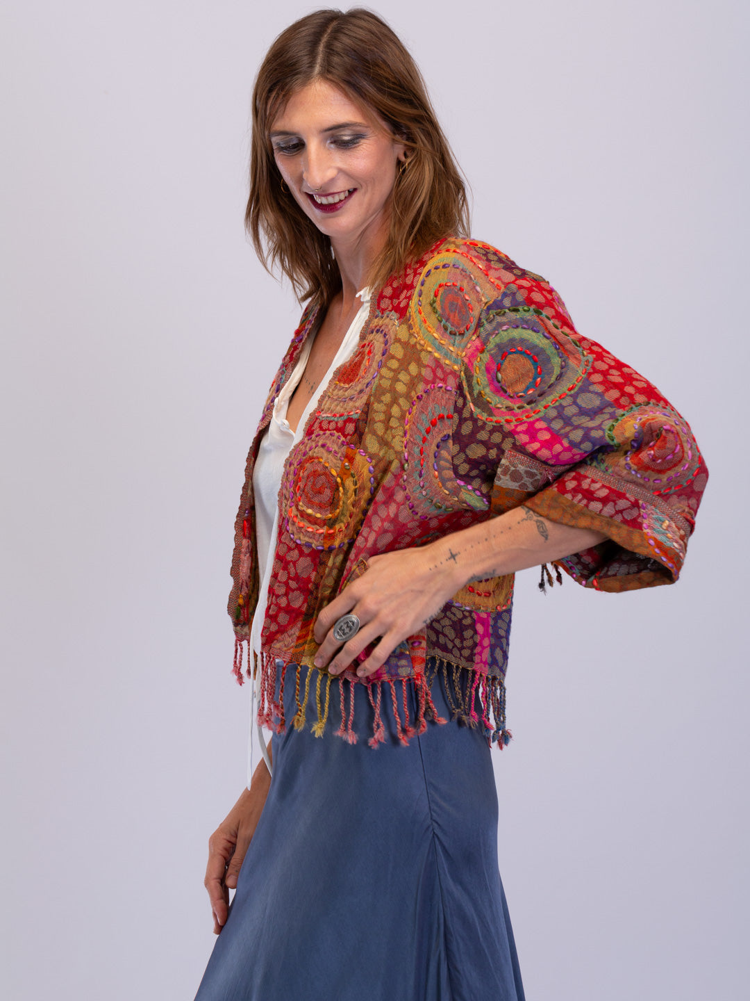 Kashmiri soft fringed wool jacket. Festive Spirit Size 12