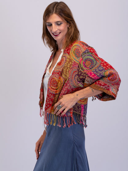 Kashmiri soft fringed wool jacket. Festive Spirit Size 12