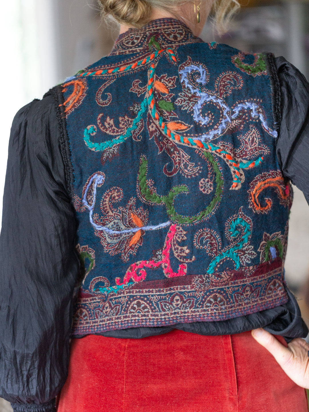 Caravan Wool & Crochet Vest Rust & Indigo