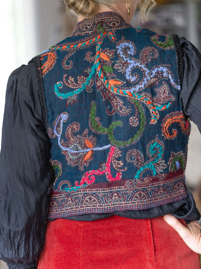 Caravan Wool & Crochet Vest Rust & Indigo