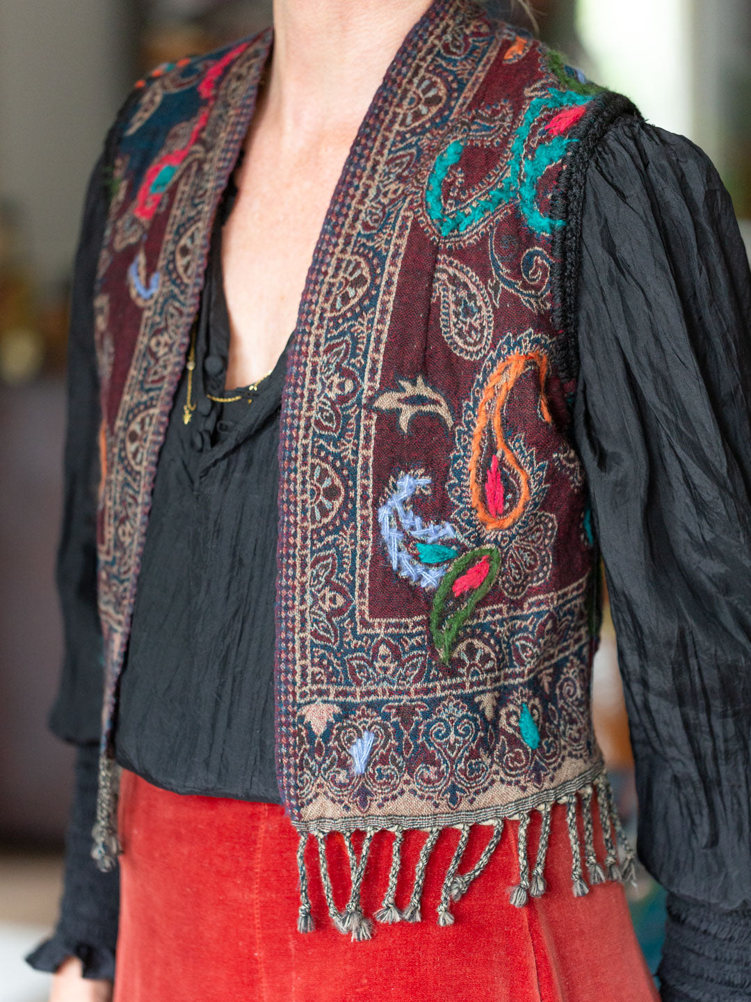 Caravan Wool & Crochet Vest Rust & Indigo