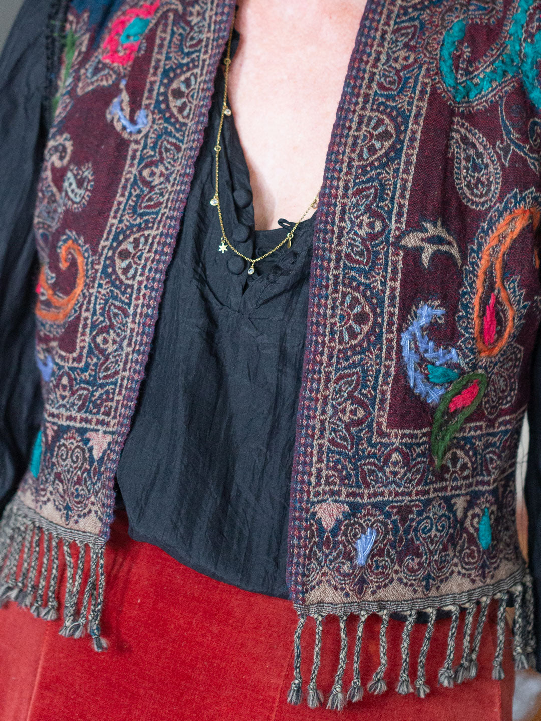 Caravan Wool & Crochet Vest Rust & Indigo