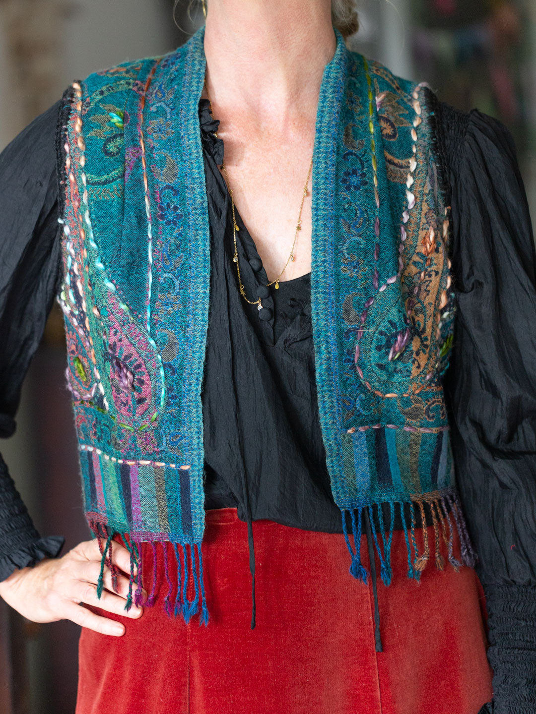 Caravan Wool & Crochet Vest Teal 10