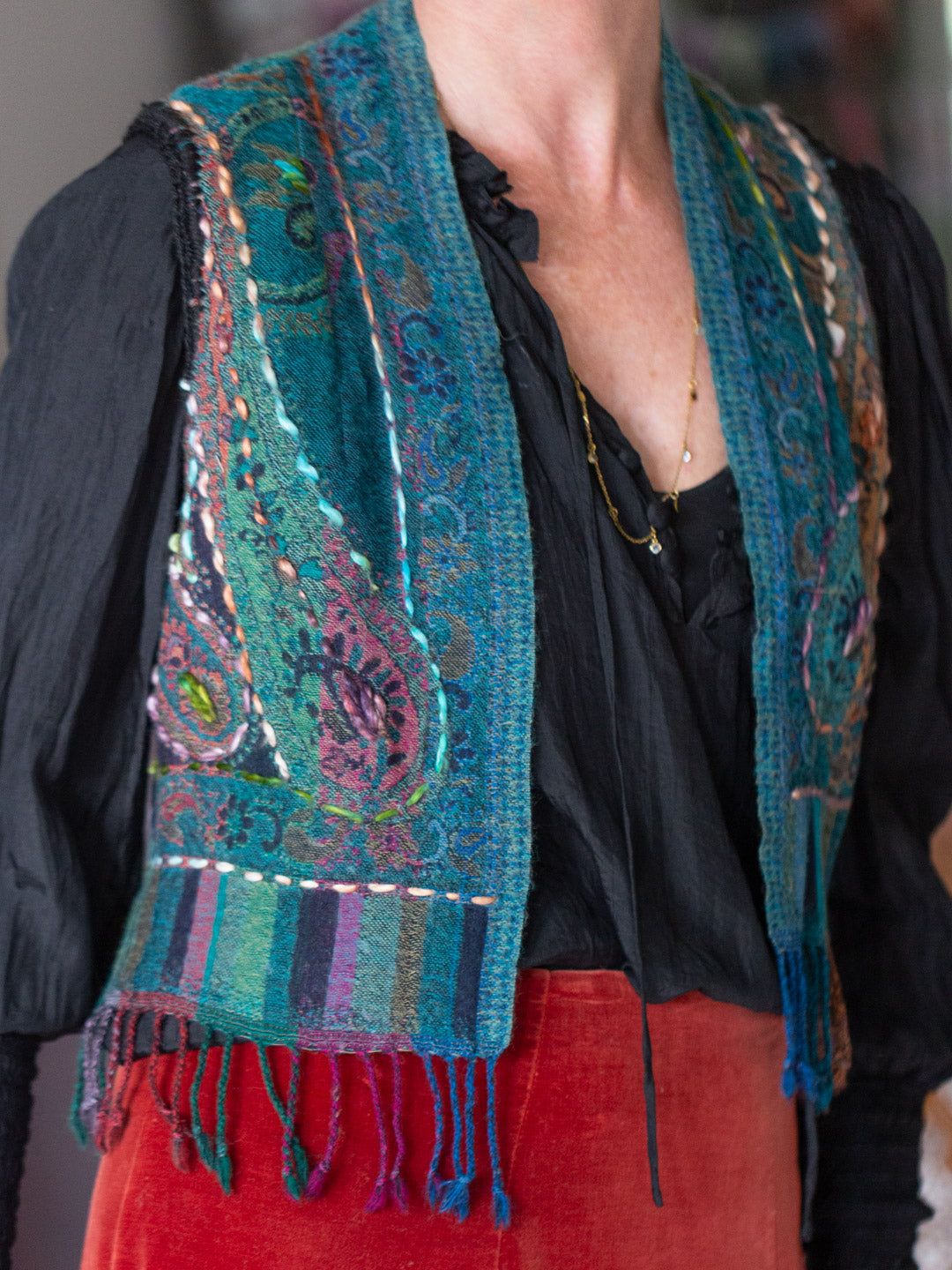 Caravan Wool & Crochet Vest Teal 10