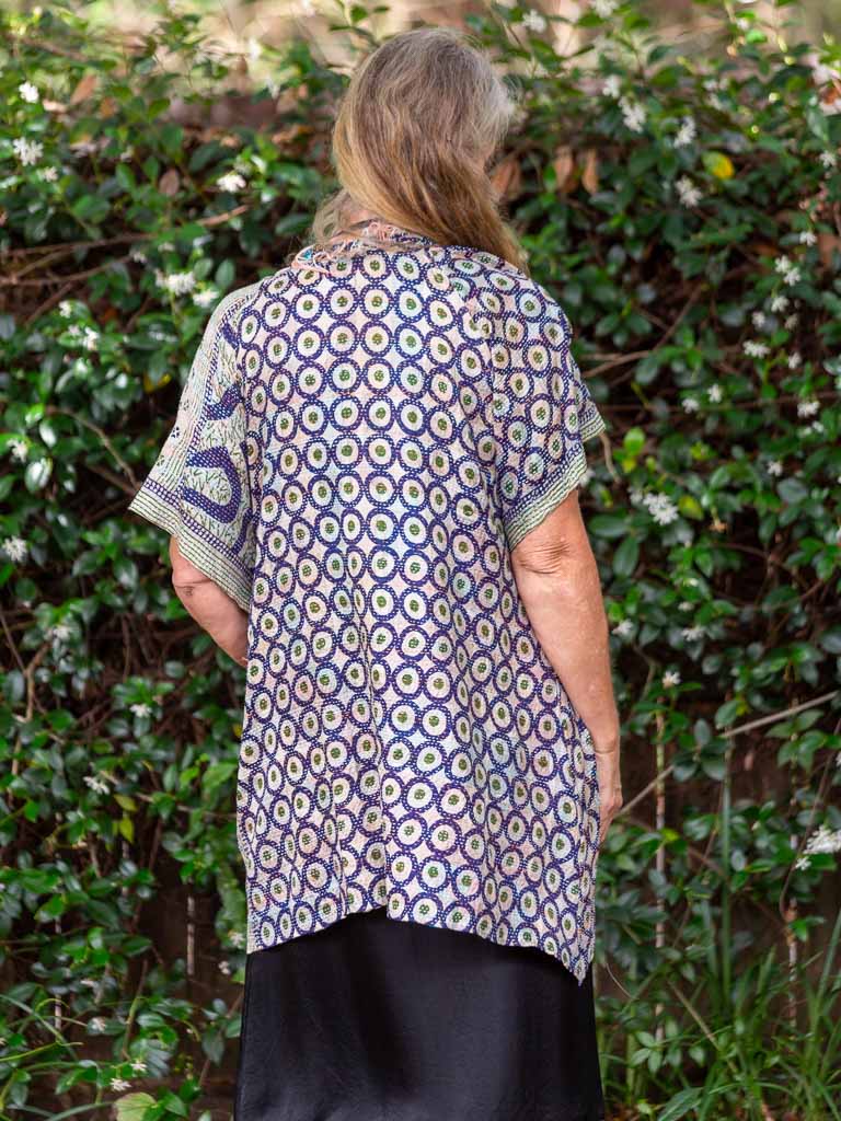 Kimono - silk reversible featuring hand stitching and pockets - Bold Graphic designs