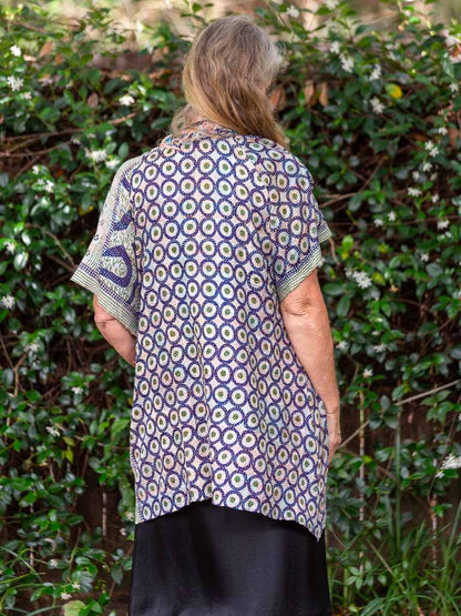 Kimono - silk reversible featuring hand stitching and pockets - Bold Graphic designs