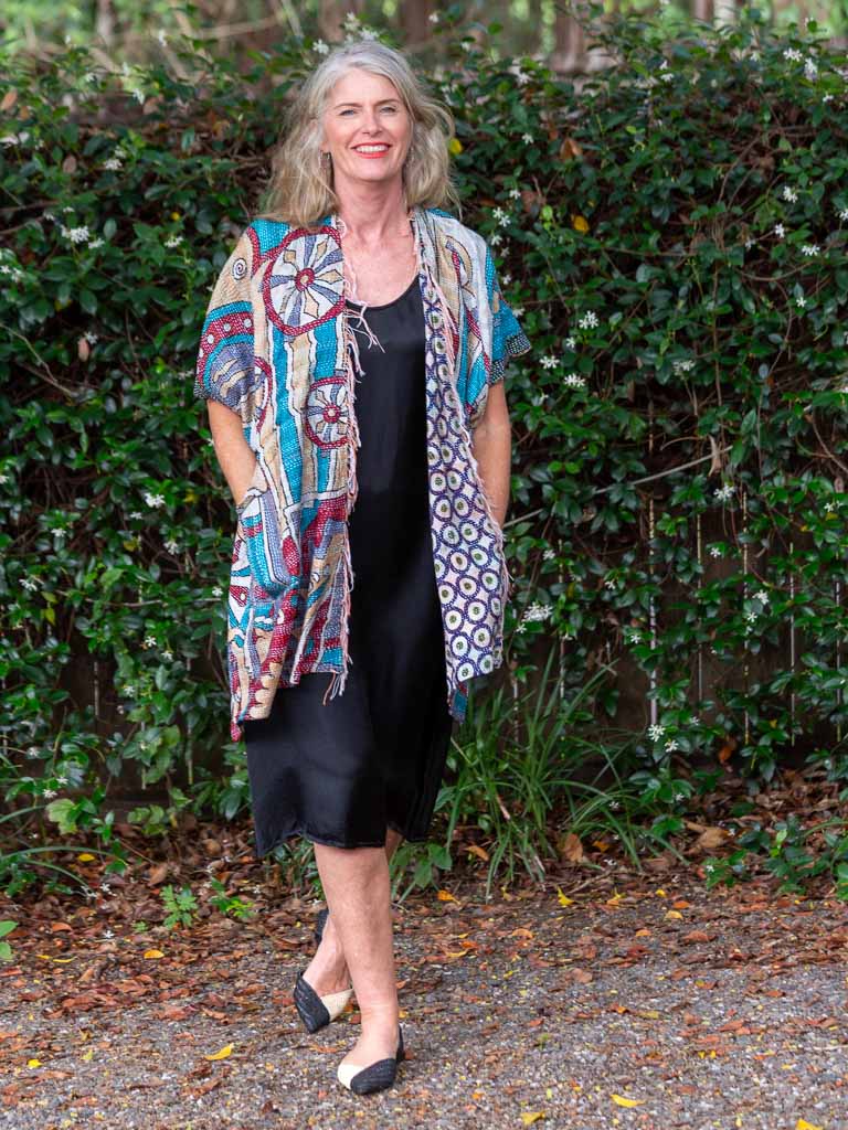 Kimono - silk reversible featuring hand stitching and pockets - Bold Graphic designs