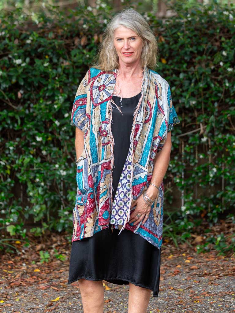 Kimono - silk reversible featuring hand stitching and pockets - Bold Graphic designs