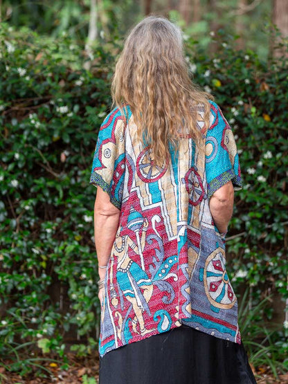 Kimono - silk reversible featuring hand stitching and pockets - Bold Graphic designs