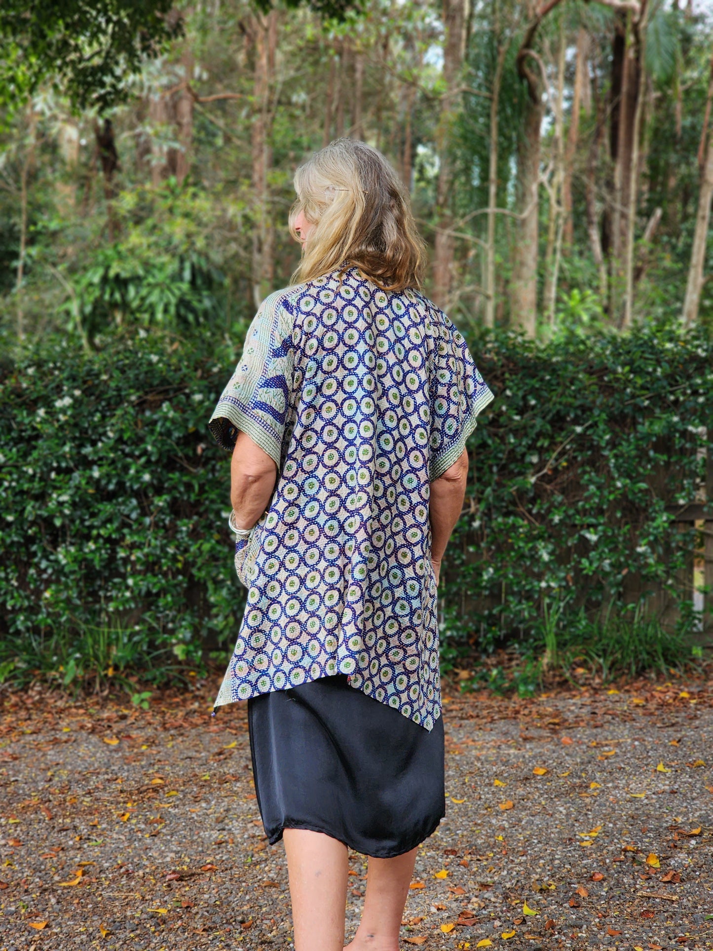 Kimono - silk reversible featuring hand stitching and pockets - Bold Graphic designs