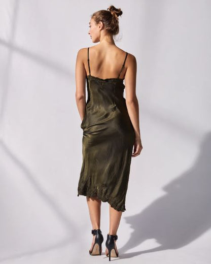 Marilyn Luxe Silk Satin Slip Dark Olive
