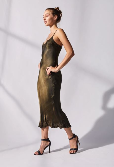 Marilyn Luxe Silk Satin Slip Dark Olive