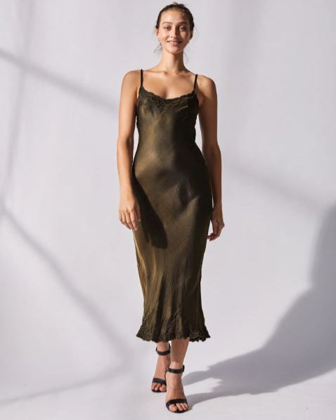 Marilyn Luxe Silk Satin Slip Dark Olive