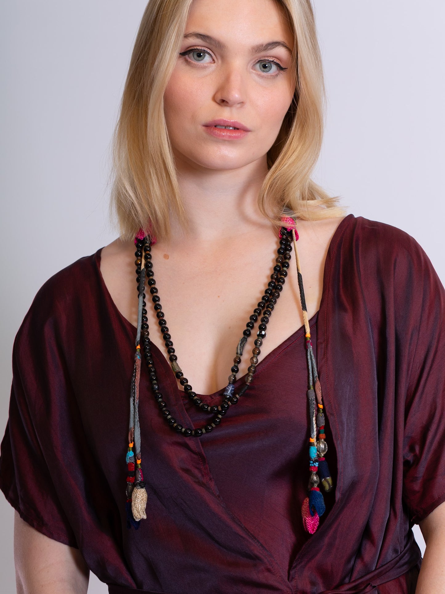 Black Agate and fabric Necklace