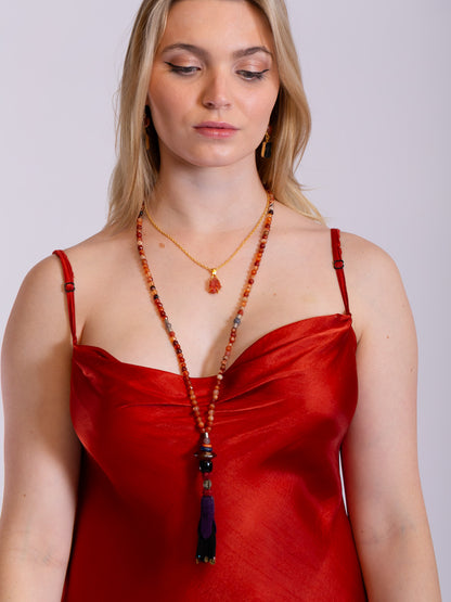 Carnelian Agate Long Beads with Tassel