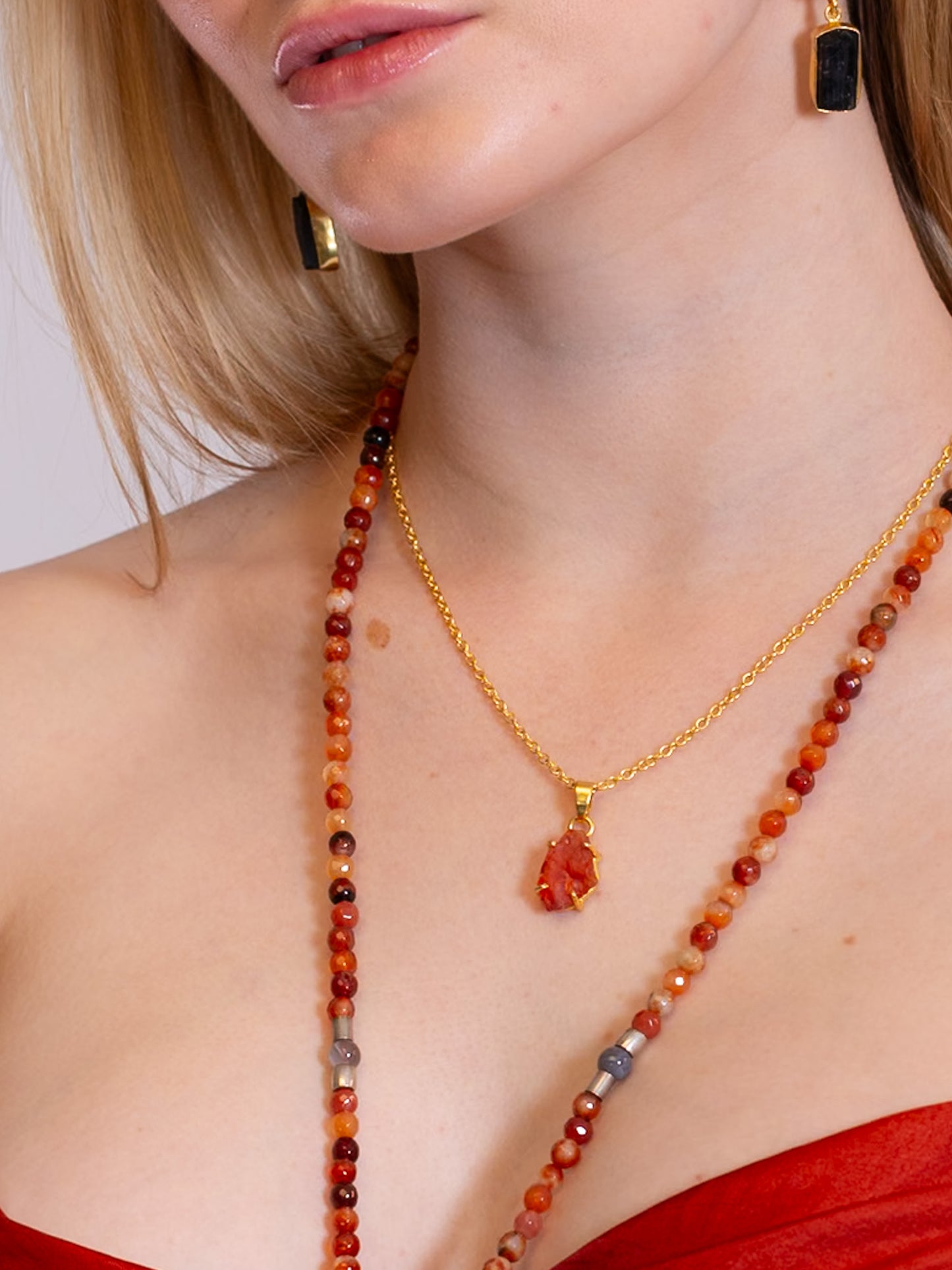 Crystal gold necklace Carnelian