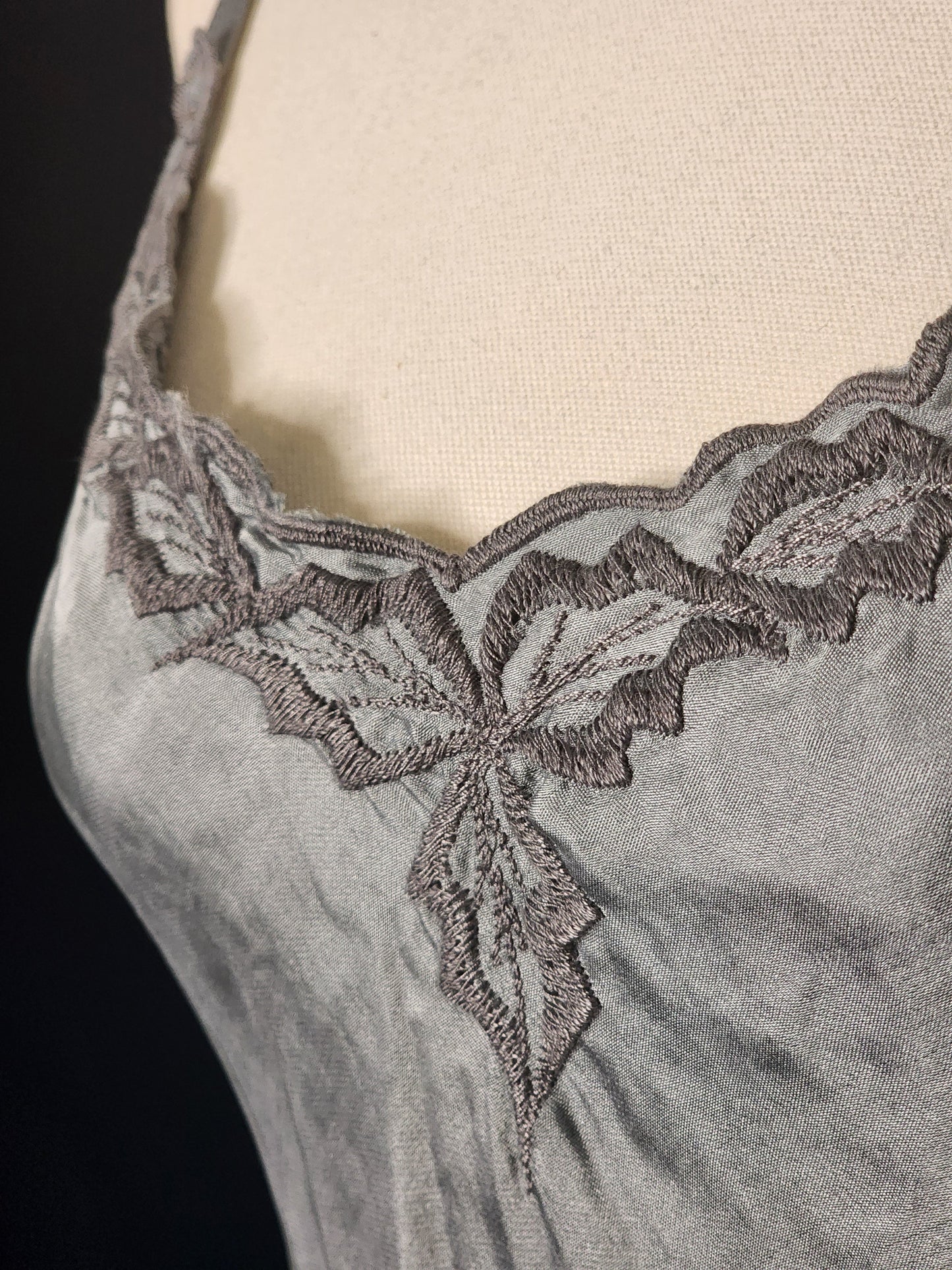 Silk Satin Cami Embroidered Dove