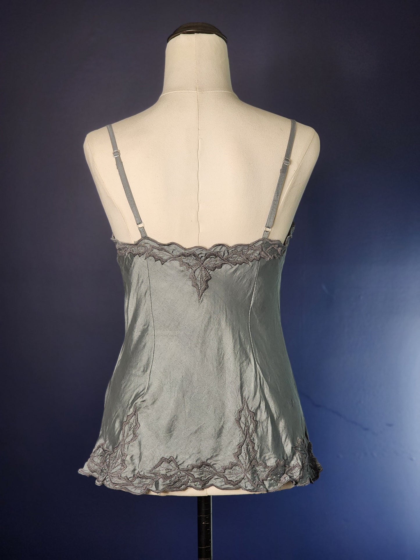 Silk Satin Cami Embroidered Dove