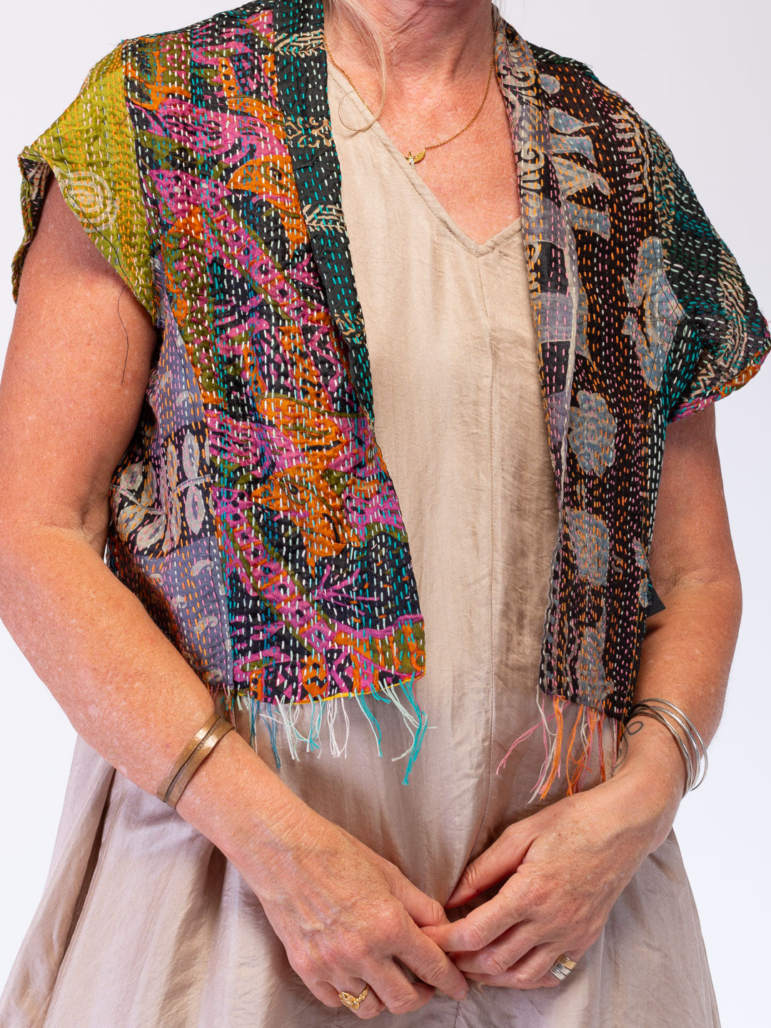 Boho Silk Chic Jacket. Sunset Rainstorm Size 12