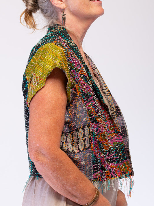 Boho Silk Chic Jacket. Sunset Rainstorm Size 12