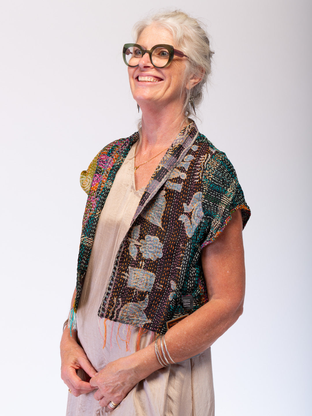 Boho Silk Chic Jacket. Sunset Rainstorm Size 12