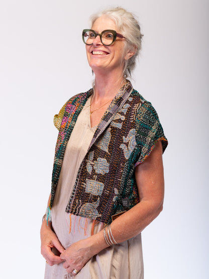 Boho Silk Chic Jacket. Sunset Rainstorm Size 12