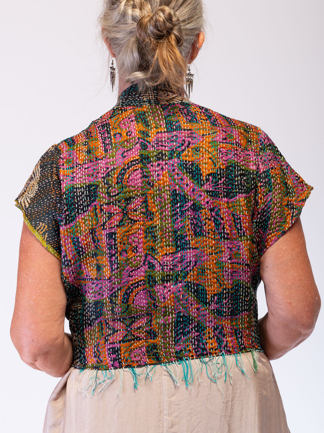 Boho Silk Chic Jacket. Sunset Rainstorm Size 12