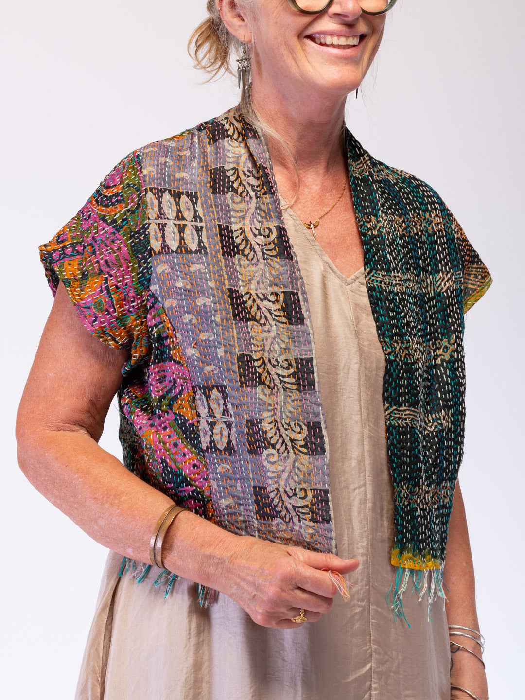 Boho Silk Chic Jacket. Sunset Rainstorm Size 12