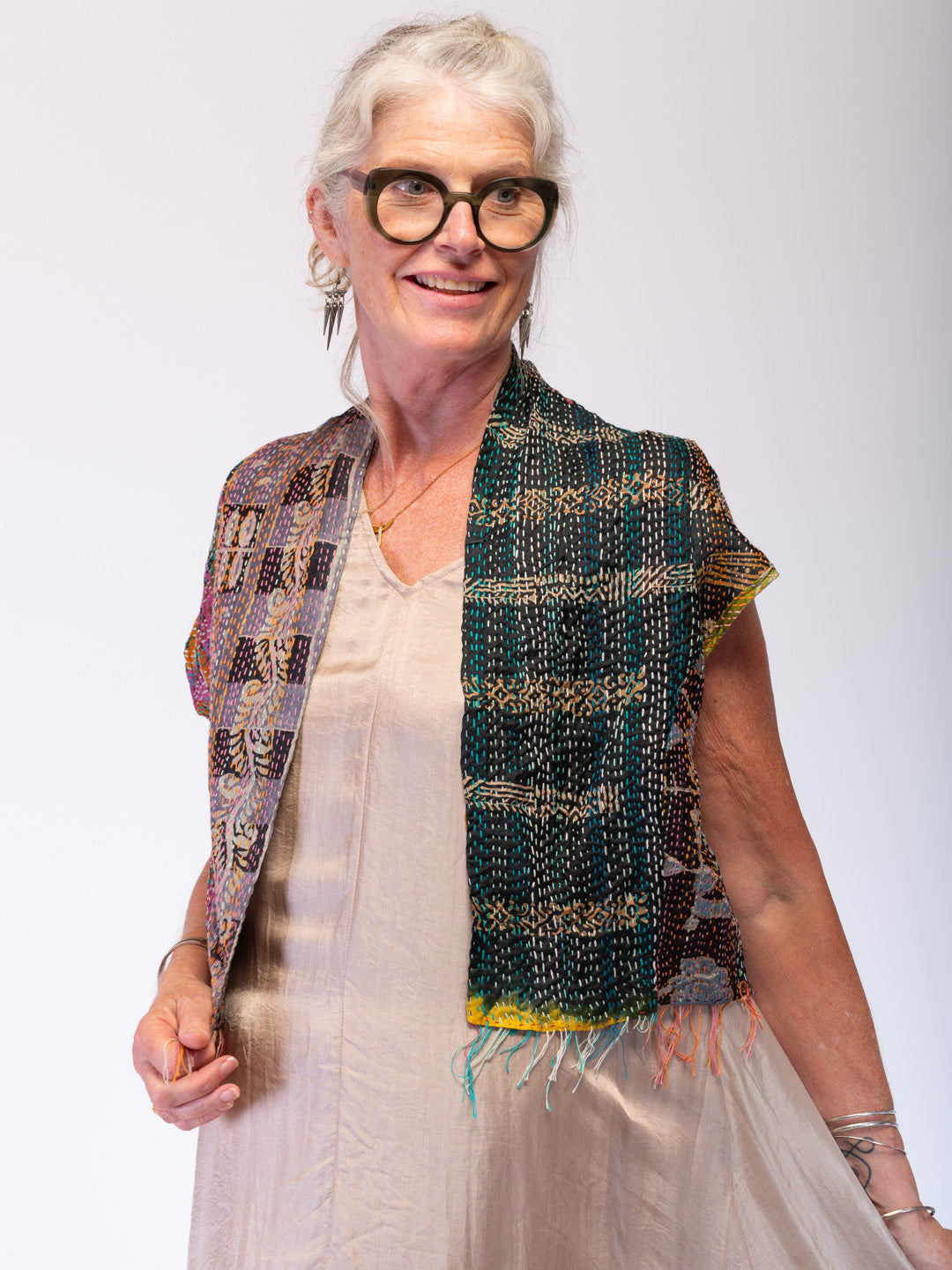 Boho Silk Chic Jacket. Sunset Rainstorm Size 12