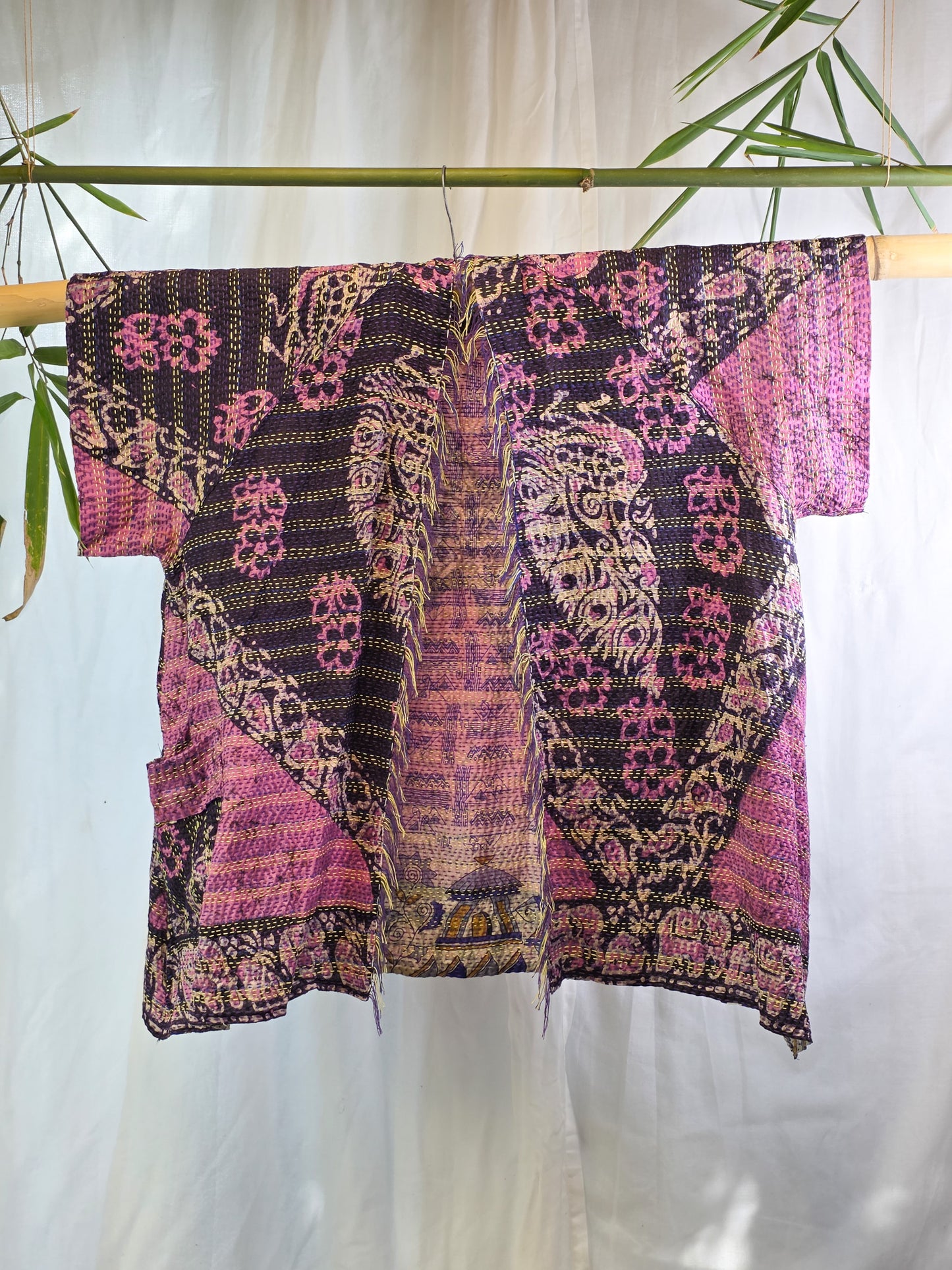 Dramatic Encounters — Reversible Silk Kantha Kimono