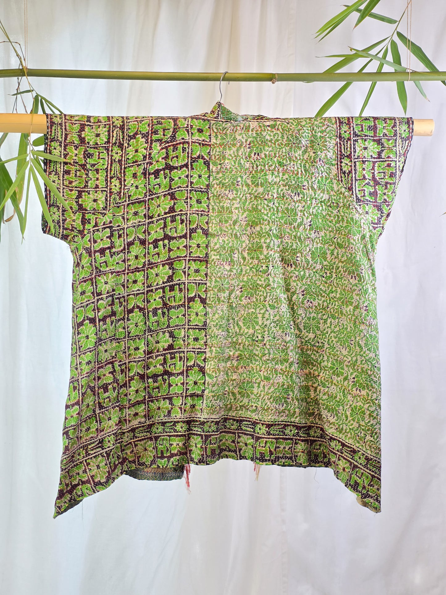 Pistachio — Reversible Silk Kantha Kimono