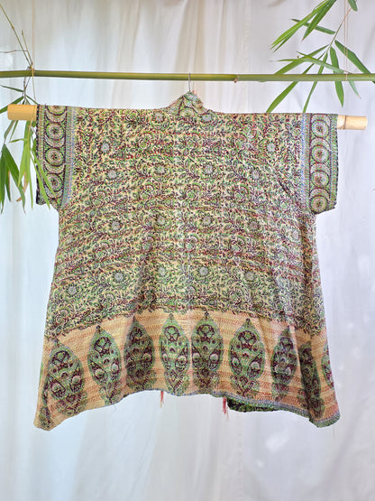 Pistachio — Reversible Silk Kantha Kimono