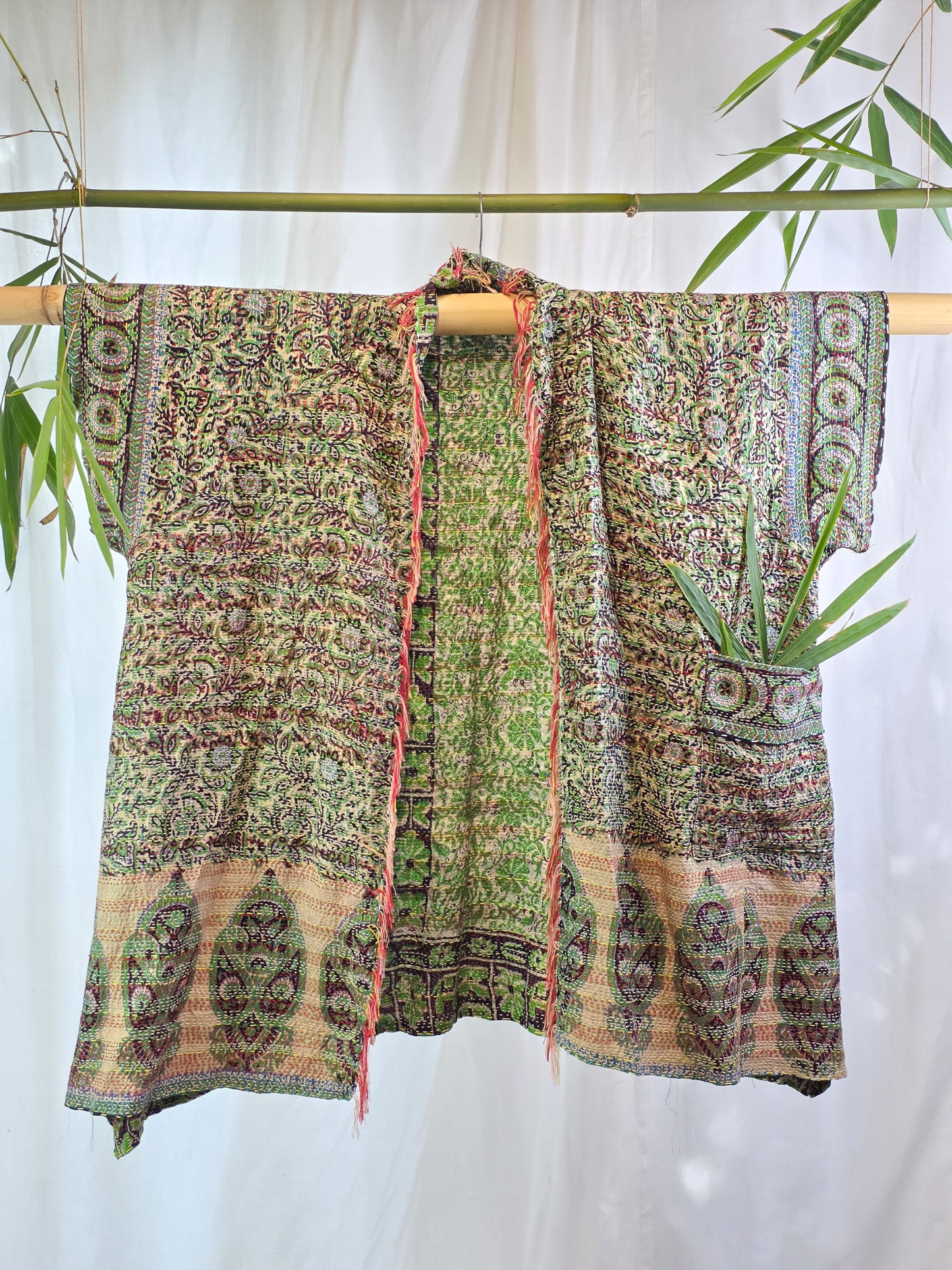 Pistachio — Reversible Silk Kantha Kimono