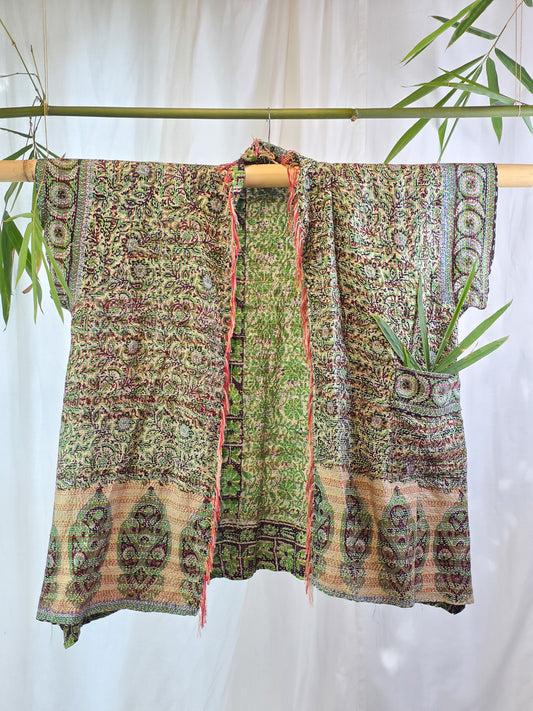 Pistachio — Reversible Silk Kantha Kimono