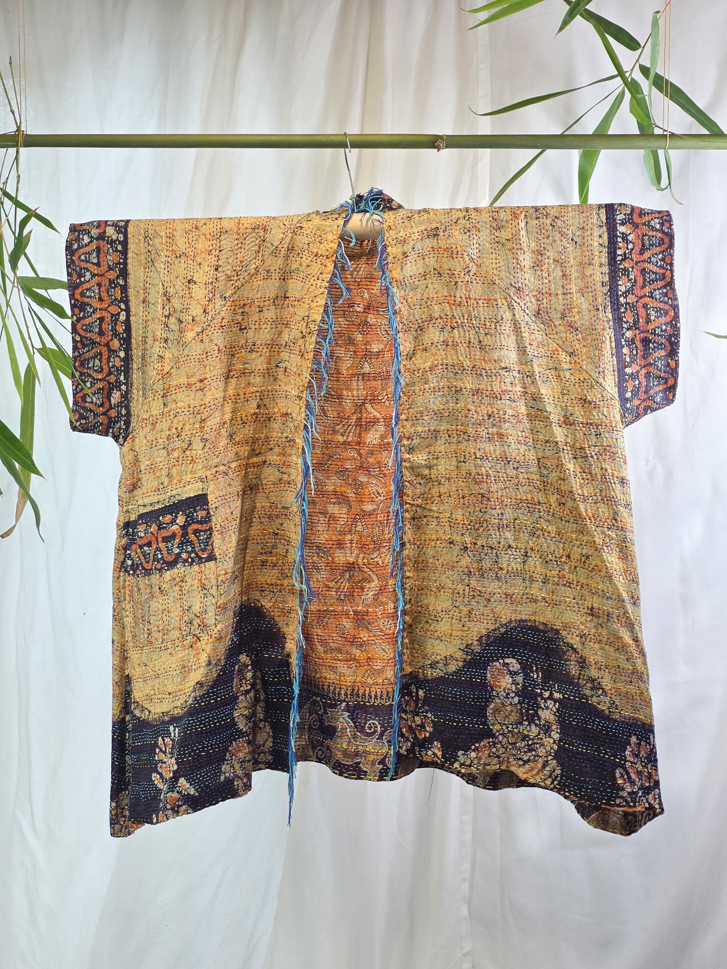 Ocean Divination — Reversible Silk Kantha Kimono