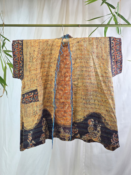 Ocean Divination — Reversible Silk Kantha Kimono