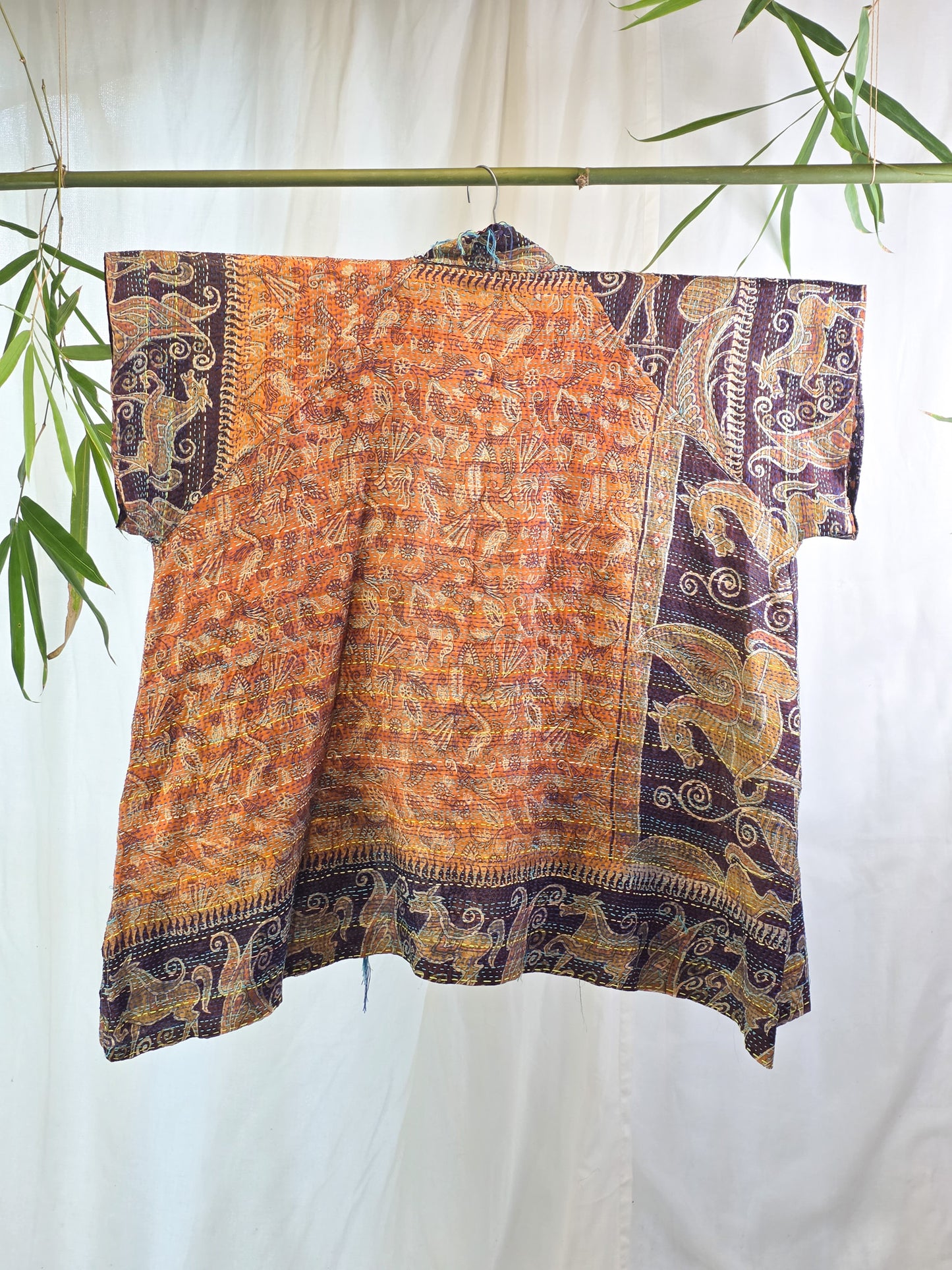 Ocean Divination — Reversible Silk Kantha Kimono