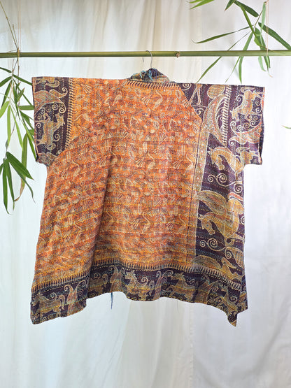 Ocean Divination — Reversible Silk Kantha Kimono