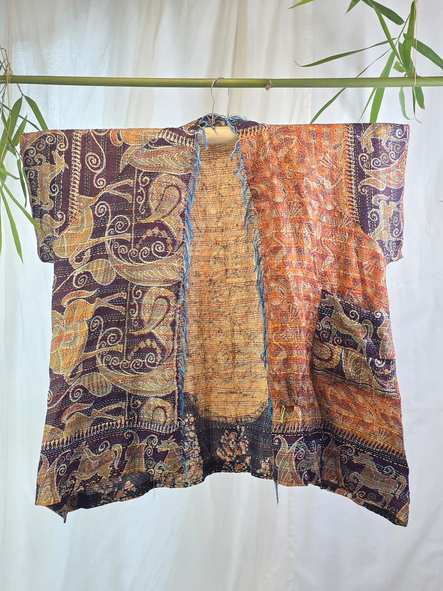 Ocean Divination — Reversible Silk Kantha Kimono