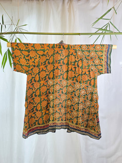 Little Girl Found Silk Crepe Kimono - Forest Jewel