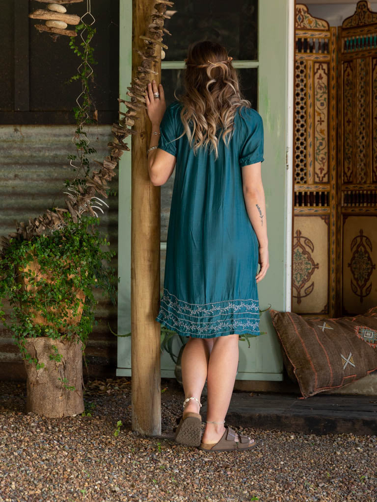 SALE Turquoise Otomo Embroidered Dress