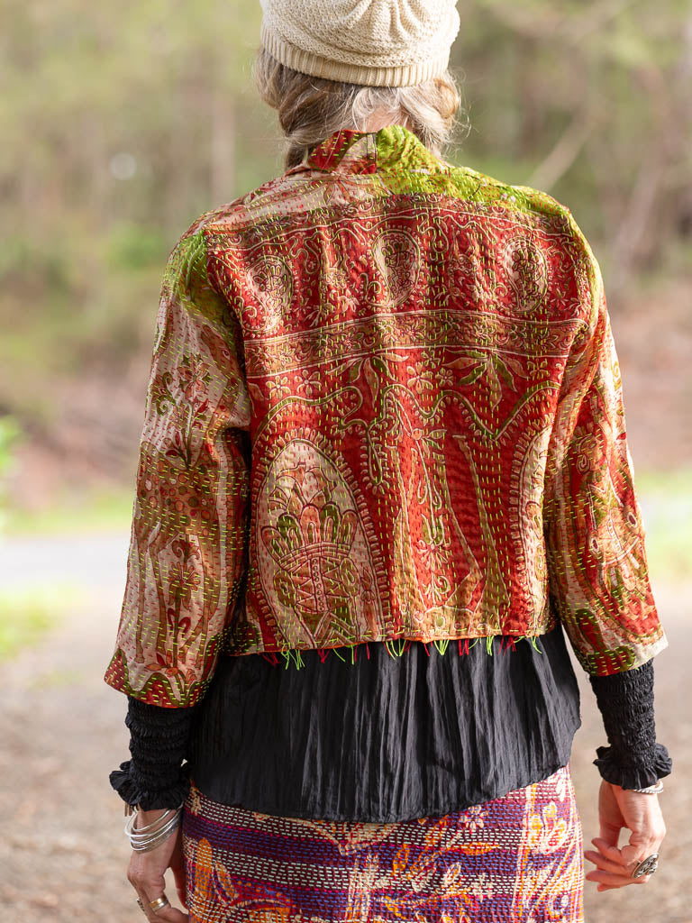 Boho Silk Chic Jacket. Earthy Tones Size 12