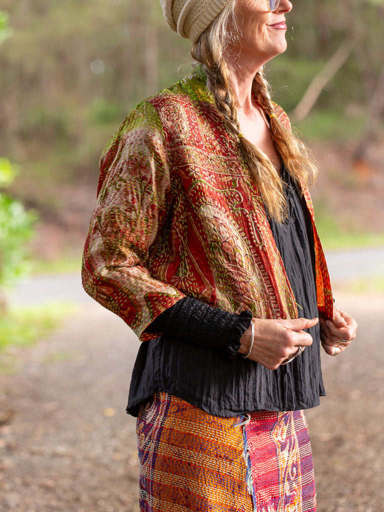 Boho Silk Chic Jacket. Earthy Tones Size 12